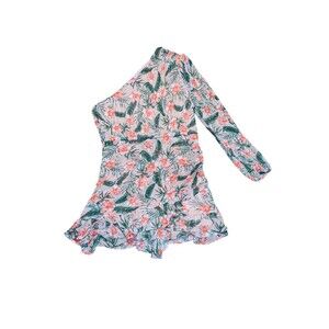 Express Romper M Women's Pink Tropical Print One Shoulder Chiffon Ruffle Shorts